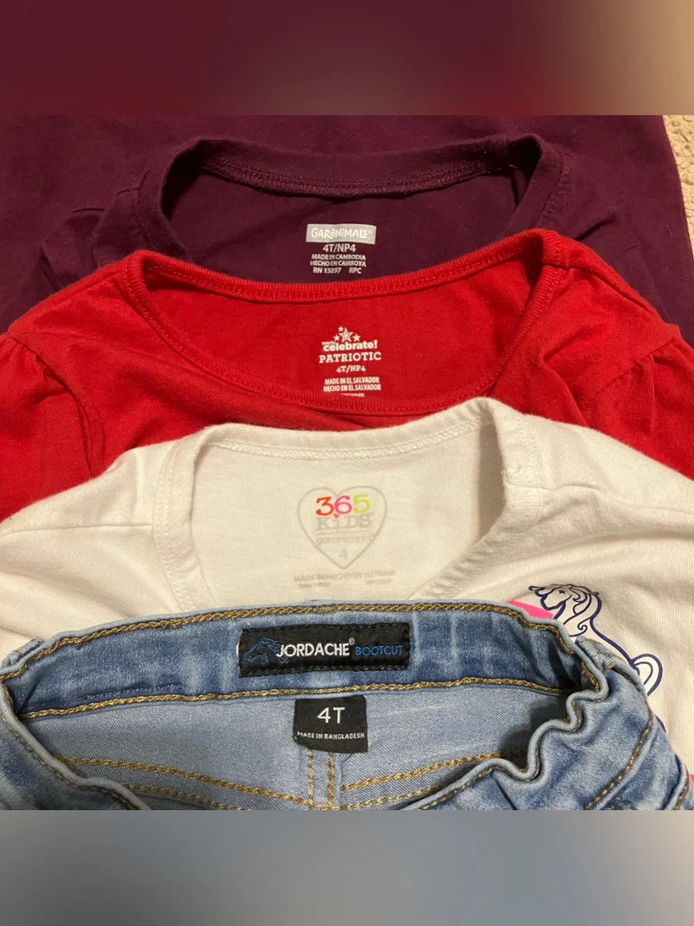 Girls Sz 4T Clothing‎ Lot Jordache Bootcut Denim Jeans & 3 Short Sleeve Tops